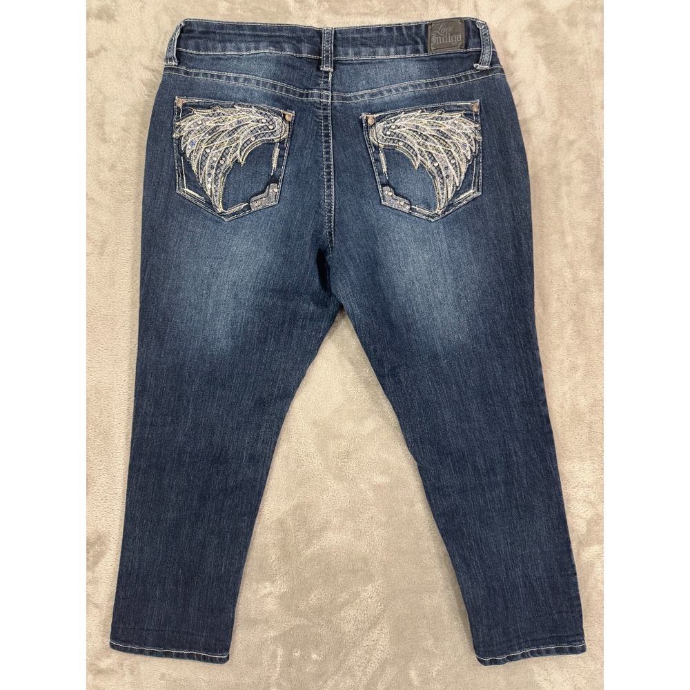 Love Indigo Capri Jeans Womens 10 Embellished Pockets Thick Stitch Western